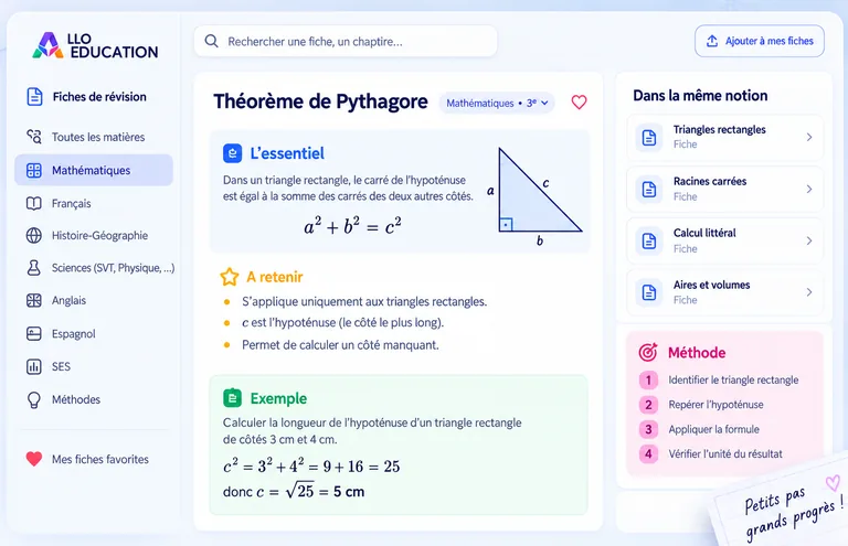 Fiche de révision : théorème de Pythagore